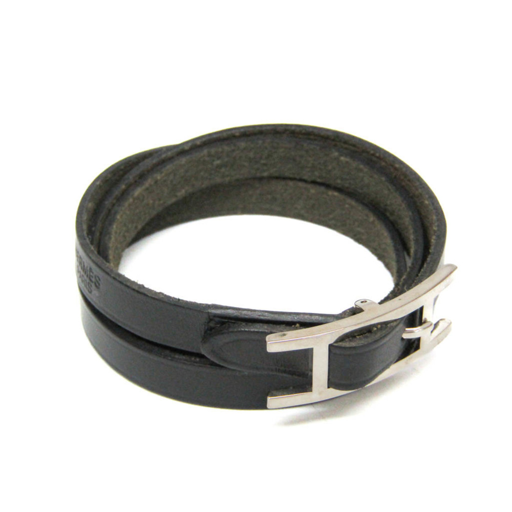 HERMES Silver Leather Bracelet